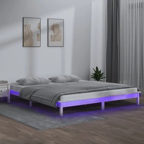vidaXL Πλαίσιο Κρεβατιού με LED Λευκό 140 x 200 εκ. από Μασίφ Ξύλο