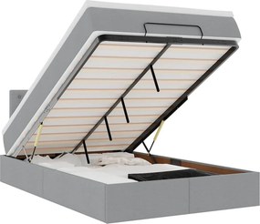 vidaXL Οθωμανικό κρεβάτι με στρώμα &amp; LEDs Ανοιχτό γκρι Ύφασμα