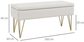 HOMCOM Κρεβατομάντα με αποθηκευτικό χώρο, παχιά επένδυση, διαπνέον ύφασμα, ατσάλινα πόδια, 100x40x49 εκ., Κρεμ