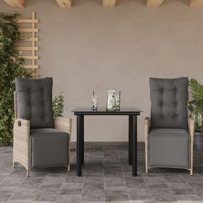vidaXL Σετ Τραπεζαρίας Κήπου 3 τεμ. Αν. Γκρι Συνθ. Ρατάν με Μαξιλάρια