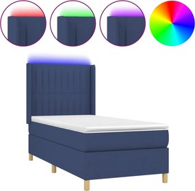 vidaXL Κρεβάτι Boxspring με Στρώμα &amp; LED Μπλε 90x200 εκ. Υφασμάτινο