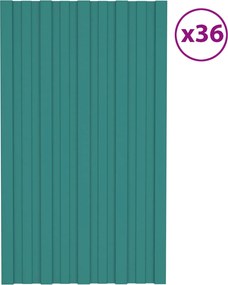 vidaXL Πάνελ οροφής 36 τεμ. Πράσινο 80 x 45 cm Γαλβανισμένος χάλυβας
