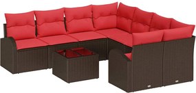 vidaXL Σετ Καναπέ 9 pcs Καφέ και Κόκκινο Πολυεστέρας