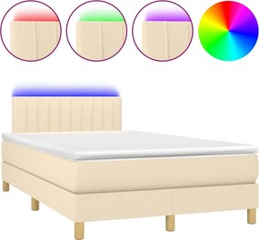 vidaXL Κρεβάτι Boxspring με Στρώμα &amp; LED Κρεμ 120x200 εκ. Υφασμάτινο