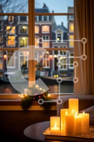 Intra Συλλεκτικό Ξύλινο Παζλ Plywood  4mm - Άνετο σαλόνι με κεριά και θέα στην πόλη Σε Ξύλινο Κουτί - Διαστάσεις Puzzle: 10x10 cm – 25 κομμάτια