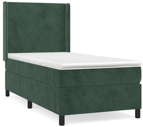 vidaXL Κρεβάτι Boxspring με Στρώμα Σκούρο Πράσινο 90x200 εκ. Βελούδινο