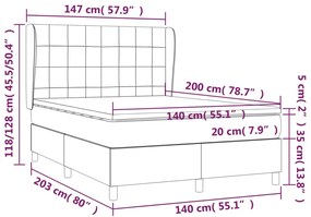 vidaXL Κρεβάτι Boxspring με Στρώμα Σκούρο Γκρι 140x200 εκ Υφασμάτινο