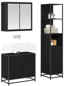 vidaXL Σετ Επίπλων Μπάνιου με ράφι 3 pcs Μαύρη Οξυά Επεξεργασμένο ξύλο