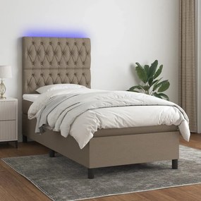 vidaXL Κρεβάτι Boxspring με Στρώμα &amp; LED Taupe 80x200 εκ. Υφασμάτινο