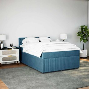 vidaXL Κρεβάτι Boxspring με Στρώμα Μπλε 160x200 εκ. Βελούδινο