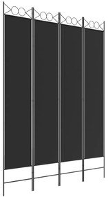 Διαχωριστικό Δωματίου με 4 Πάνελ Μαύρο 160x220 εκ. Υφασμάτινο - Μαύρο