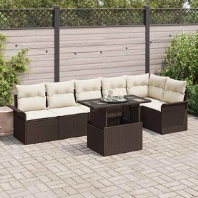 vidaXL Σετ Καναπέ Κήπου με μαξιλάρι 7 pcs Καφέ Πολυ ράταν