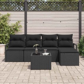 vidaXL Σετ Καναπέ με μαξιλάρι 6 pcs Μαύρο συνθετικό ρατάν