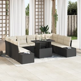 vidaXL Σετ Κήπου 10 Τεμαχίων με Μαξιλάρια Μαύρο Πολυ Ράταν
