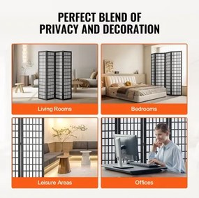 VEVOR Room Divider Japanese Wall Divider 4 Panel Screen for Room Separation