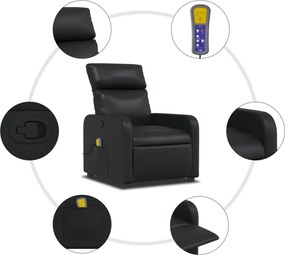 vidaXL Πολυθρόνα Μασάζ Ανακλινόμενη Μαύρη από Συνθετικό Δέρμα