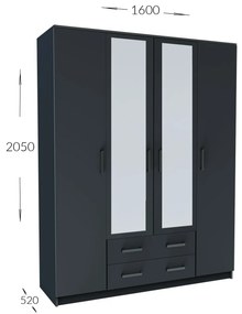 ΝΤΟΥΛΑΠΑ ΤΕΤΡΑΦΥΛΛΗ SIMPLE 4D2D ΓΡΑΦΙΤΗΣ 160X52X205CM