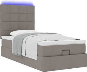 vidaXL Οθωμανικό κρεβάτι με στρώμα &amp; LEDs Taupe 90x200 cm ύφασμα