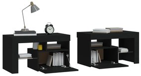 vidaXL Κομοδίνα 2 τεμ. με LED Μαύρο 70 x 36,5 x 40 εκ.