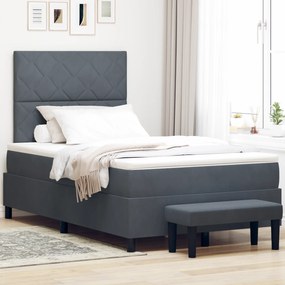 vidaXL Box Spring Bed με Μαξιλάρι & Πάγκο Σκούρο Γκρι 120x190 εκ. Βελούδο