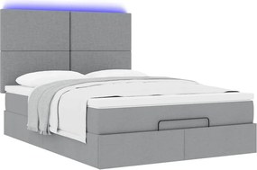 vidaXL Οθωμανικό κρεβάτι με στρώμα &amp; LEDs Ανοιχτό γκρι ύφασμα