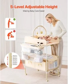 VEVOR Foldable Baby Changing Diaper Station with Side Basket &amp; Hanging Rod Beige