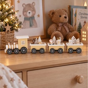 VINTAGE ΞΎΛΙΝΑ ΣΤΟΛΊΔΙΑ ΔΈΝΤΡΟΥ  WOODEN TRAIN 31CM SQUARE WAGON
