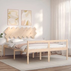 Κρεβάτι Ηλικιωμένου με Κεφαλάρι 140 x 190 εκ. από Μασίφ Ξύλο - Καφέ