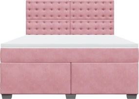 vidaXL Κρεβάτι Boxspring με Στρώμα Ροζ 180x200 εκ. Βελούδινο