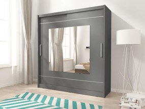 Ντουλάπα Walla συρόμενη-200 x 62 x 214 εκ.-Γκρι