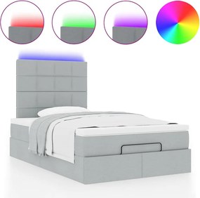 vidaXL Οθωμανικό κρεβάτι με στρώμα &amp; LEDs Ανοιχτό γκρι Ύφασμα