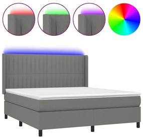 vidaXL Κρεβάτι Boxspring με Στρώμα &amp; LED Σκ.Γκρι 180x200 εκ Υφασμάτινο