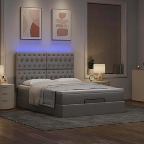 vidaXL Οθωμανικό κρεβάτι με στρώμα &amp; LEDs τεφρόχρουν χρώμα Ύφασμα