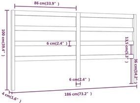 Κεφαλάρι Κρεβατιού Γκρι 186 x 4 x 100 εκ. από Μασίφ Ξύλο Πεύκου - Γκρι