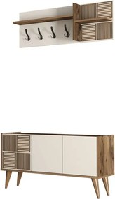Stewehome Έπιπλο Εισόδου Λευκό με Κρεμάστρες &amp;amp; Ντουλάπι 120x35x60 cm