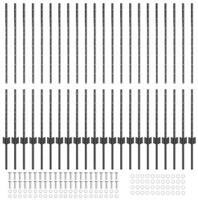vidaXL Ασημένιοι Πόλοι Φράχτη 44 pcs Γκρι Μέταλλο