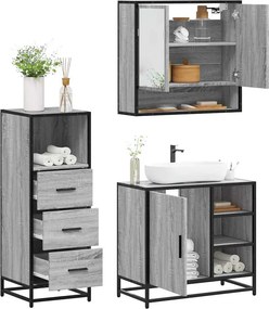 vidaXL Σετ Επίπλων Μπάνιου 3 Τεμαχίων Γκρι Sonoma Επεξεργασμένο Ξύλο