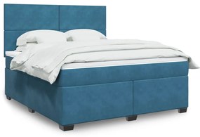 vidaXL Κρεβάτι Boxspring με Στρώμα Μπλε 180x200 εκ. Βελούδινο