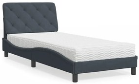vidaXL Κρεβάτι με Στρώμα Σκούρο Γκρι 90x190 εκ. Βελούδινο