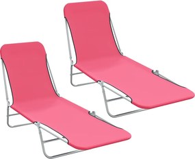 vidaXL Ξαπλώστρες Πτυσσόμενες 2 τεμ. Ροζ από Ατσάλι / Ύφασμα