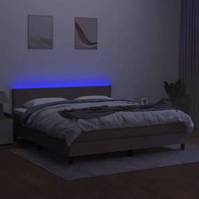 Κρεβάτι Boxspring με Στρώμα &amp; LED Taupe 160x200 εκ. Υφασμάτινο - Μπεζ-Γκρι