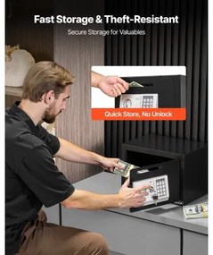 VEVOR 0.6 Cubic Feet Drop Safe, Drop Slot Safe Box with Password and Turn Knob, Heavy Duty Compact Cash Depository Box with a Front Lock Slot for Cash, Bank Slips, Jewelry, Documents, Bills, Black