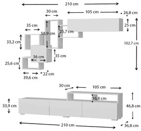 Σύνθεση τηλεόρασης Stamatia Megapap χρώμα λευκό 210x36,8x46,8εκ.