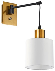 Φωτιστικό Τοίχου - Απλίκα SE21-GM-9-SH1 ADEPT WALL LAMP Gold Matt and Black Metal Wall Lamp White Shade+ - Ύφασμα - 77-8875