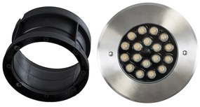 GloboStar UNDERGROUND-SINA 90571 Χωνευτό Φωτιστικό Σποτ Δαπέδου LED 18W 1620lm 15° DC 24V Αδιάβροχο IP68 Φ20 x Υ11cm Θερμό Λευκό 2700K - Ανοξείδωτο Ατσάλι - 3 Χρόνια Εγγύηση