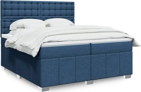 vidaXL Κρεβάτι Boxspring με Στρώμα Μπλε 200x200 εκ. Υφασμάτινο