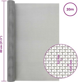 vidaXL Πλέγμα Οθόνης 30 mesh 80 x 2000 cm Ανοξείδωτο Ατσάλι 201 Ασημί