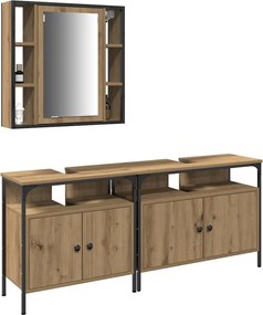 vidaXL Μονάδες Νιπτήρα Μπάνιου με ράφι 3 pcs Καφέ Επεξεργασμένο ξύλο
