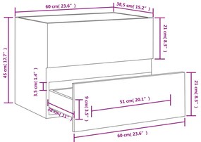 vidaXL Ντουλάπι Νιπτήρα Καπνιστή Δρυς 60x38,5x45 εκ. από Επεξεργ. Ξύλο