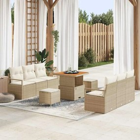 vidaXL Σετ Καναπέ Κήπου με αποθήκευση 9 pcs Μπεζ Πολυ ράταν